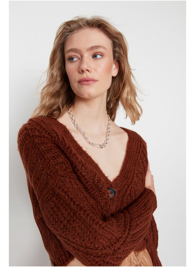 trendyol - Tile Super Crop. Soft Textured, Button Detailed Knitwear Cardigan TWOAW21HI0017. - Image 1