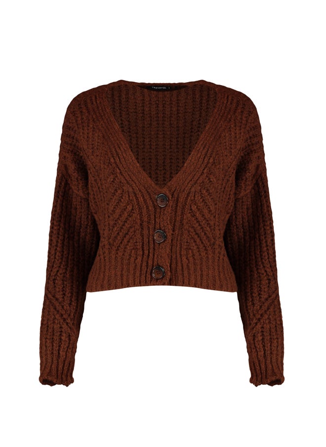 trendyol - Tile Super Crop. Soft Textured, Button Detailed Knitwear Cardigan TWOAW21HI0017. - Image 1