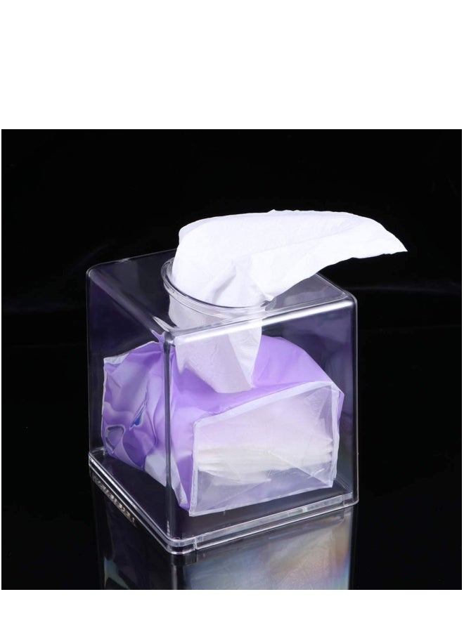 حامل مناديل أكريليك شفاف مجموعة من قطعتين، علبة مناديل ورقية، حامل لفات ورق شفاف، حامل مربع للمنديل - Image 5