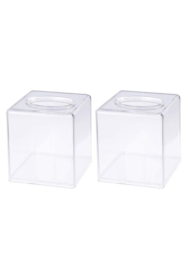 حامل مناديل أكريليك شفاف مجموعة من قطعتين، علبة مناديل ورقية، حامل لفات ورق شفاف، حامل مربع للمنديل - Image 1