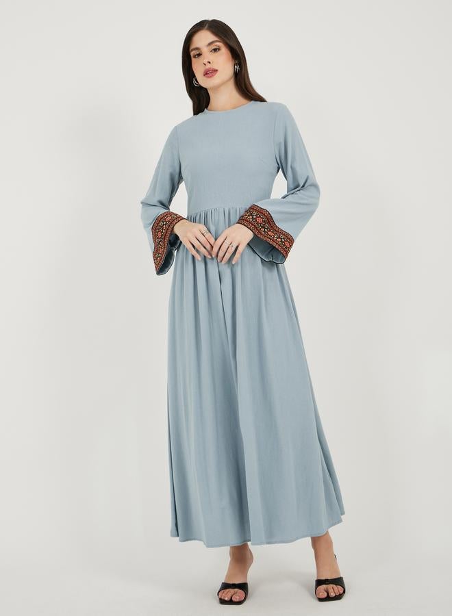 Styli Embroidered Cuff Maxi Dress  - Image 1