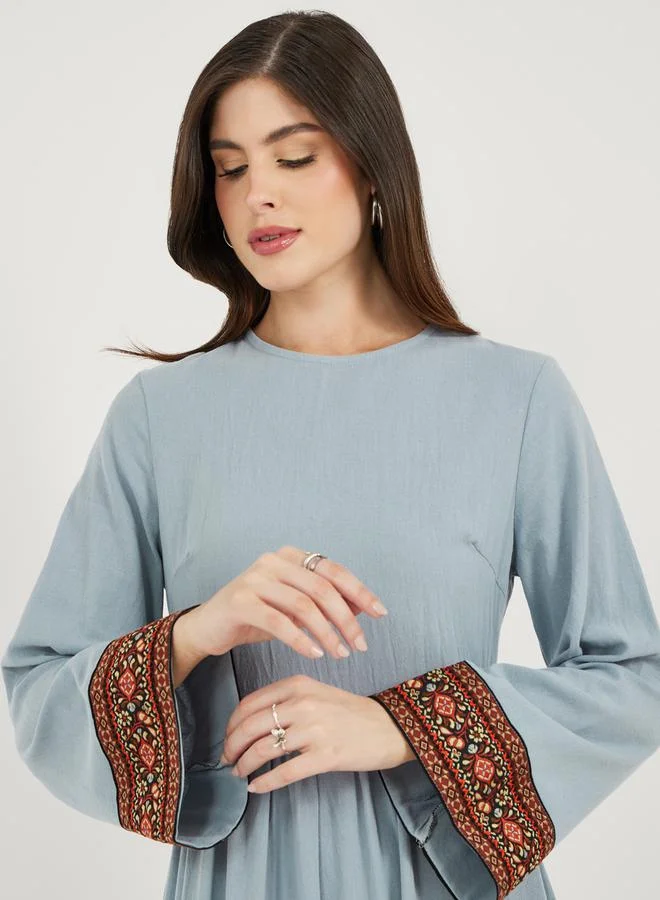 Styli Embroidered Cuff Maxi Dress