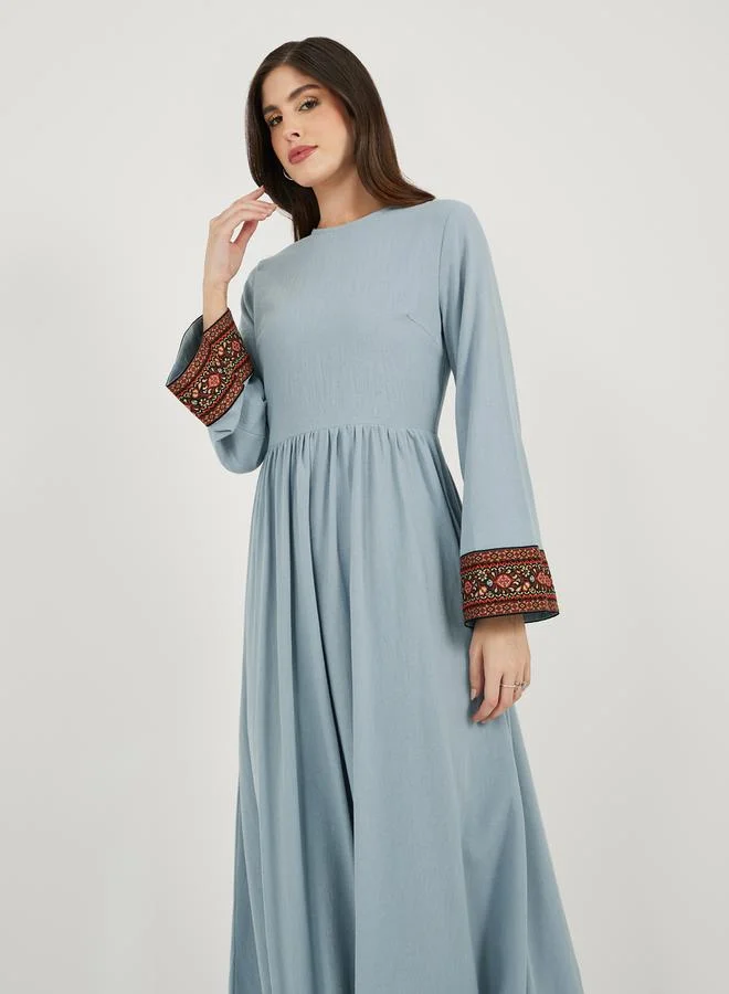 Styli Embroidered Cuff Maxi Dress