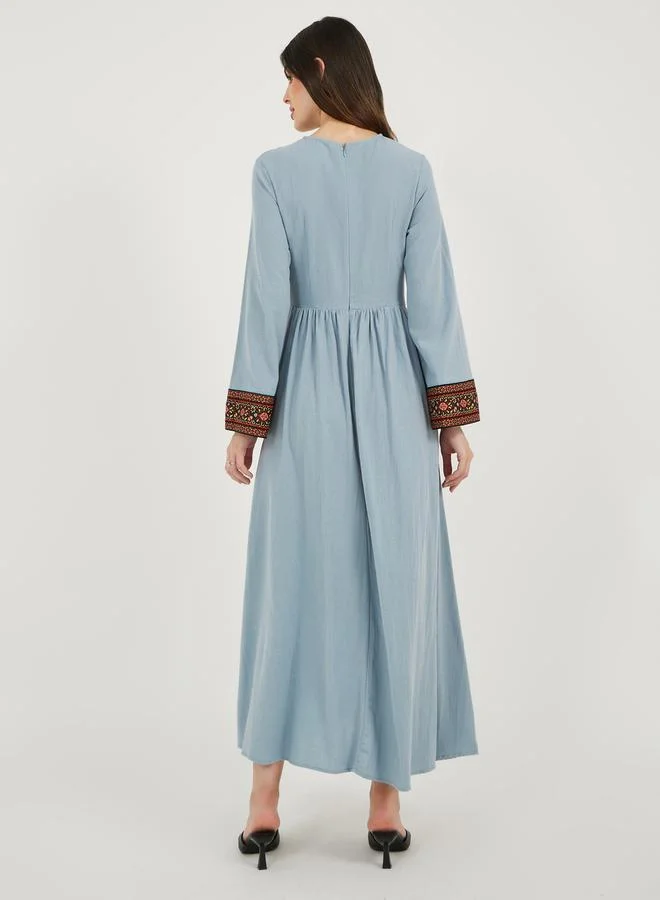 Styli Embroidered Cuff Maxi Dress