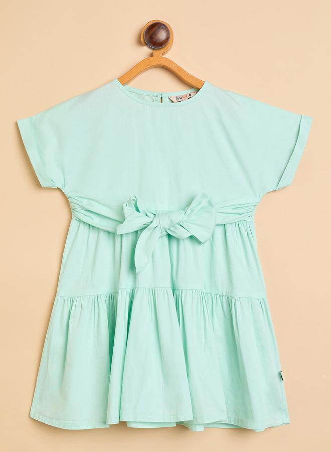 Stylo Bug Girls Solid Round Neck Short Sleeves A-Line Dress - Image 1