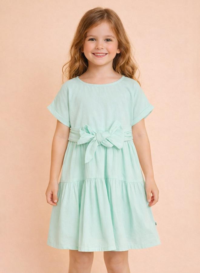 Stylo Bug Girls Solid Round Neck Short Sleeves A-Line Dress - Image 2