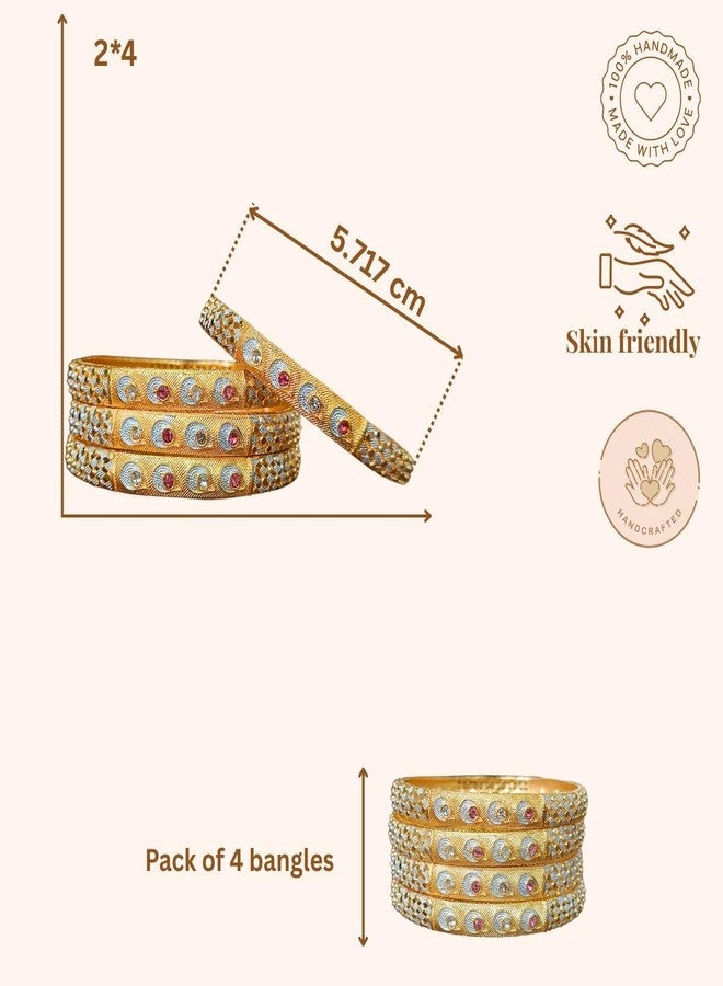 ACCESSHER Gold Plated Bridal Bangles Set for Women | Designer Indian Wedding Kada | Lightweight Artificial Bangle Set for Special Occasions | Stylish Jewellery for Women & Gilrs (Set of 4) (2.4) - Image 5