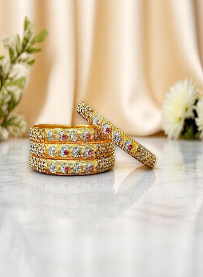 ACCESSHER Gold Plated Bridal Bangles Set for Women | Designer Indian Wedding Kada | Lightweight Artificial Bangle Set for Special Occasions | Stylish Jewellery for Women & Gilrs (Set of 4) (2.4) - Image 3