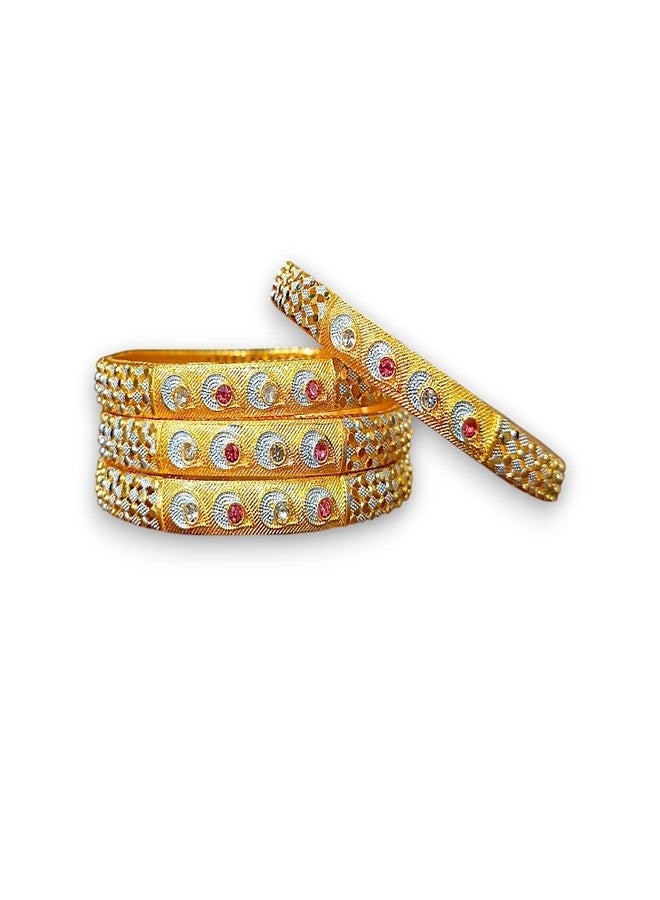 ACCESSHER Gold Plated Bridal Bangles Set for Women | Designer Indian Wedding Kada | Lightweight Artificial Bangle Set for Special Occasions | Stylish Jewellery for Women & Gilrs (Set of 4) (2.4) - Image 1