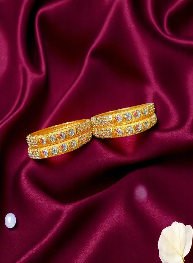 ACCESSHER Gold Plated Bridal Bangles Set for Women | Designer Indian Wedding Kada | Lightweight Artificial Bangle Set for Special Occasions | Stylish Jewellery for Women & Gilrs (Set of 4) (2.4) - Image 4