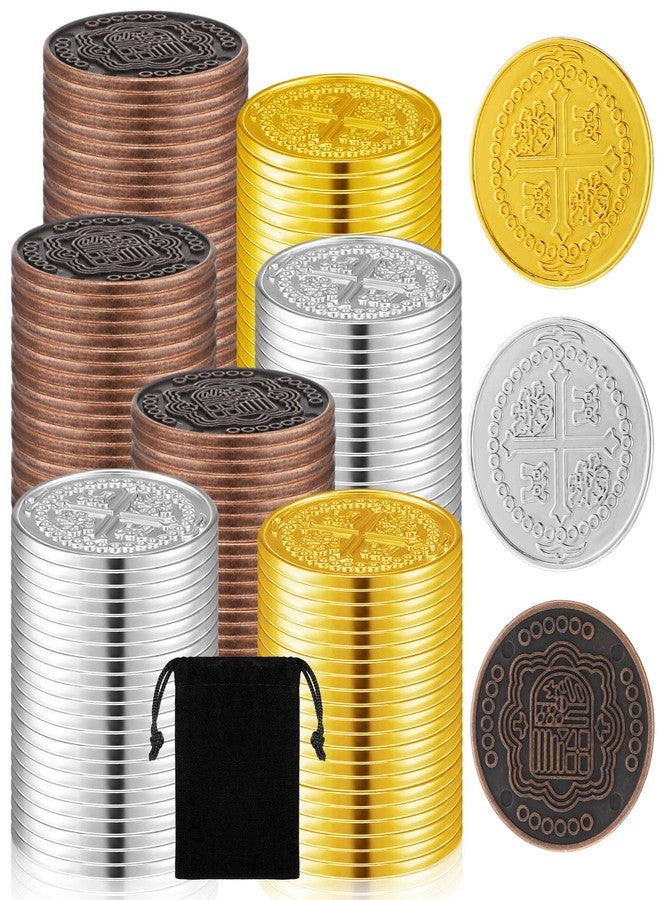 Hanaive 200 Pcs Metal Pirate Coins Set Gold Coins Treasure Chest Spanish Doubloon Fake Tokens for Boys and Girls Board Games Pirate Party Cosplay (Multicolor,Round,Classic) - Image 1