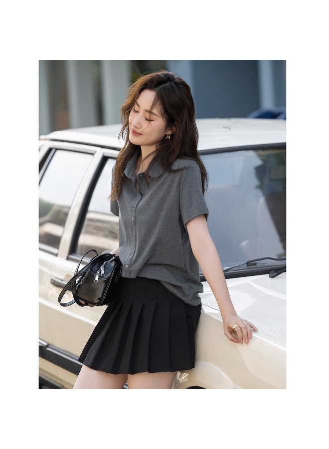 Dme Gray Series Summer Light Age Sweet Doll Collar Casual Short Sleeve Comfortable Cotton Ammonia Women's T-shirt - Image 1