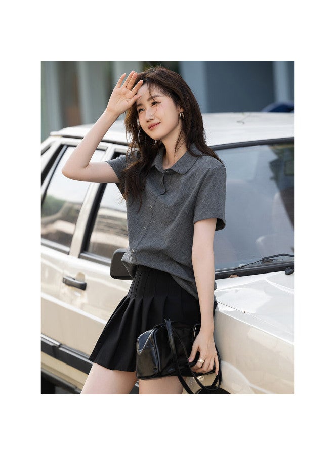 Dme Gray Series Summer Light Age Sweet Doll Collar Casual Short Sleeve Comfortable Cotton Ammonia Women's T-shirt - Image 5