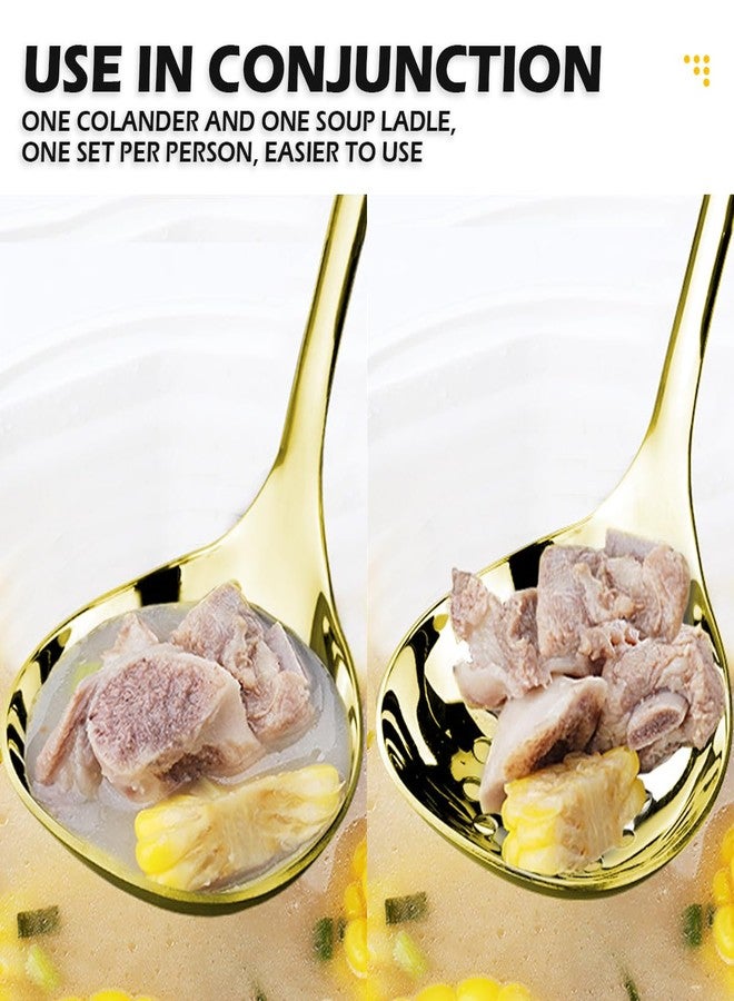 DOERDO DD DOERDO 2Pack Stainless Steel Soup Spoons Strainer Slotted Spoon Small Ladle for Sauce Kitchen Table Serving Spoons, Gold 7.5x2.3 Inch - Image 3