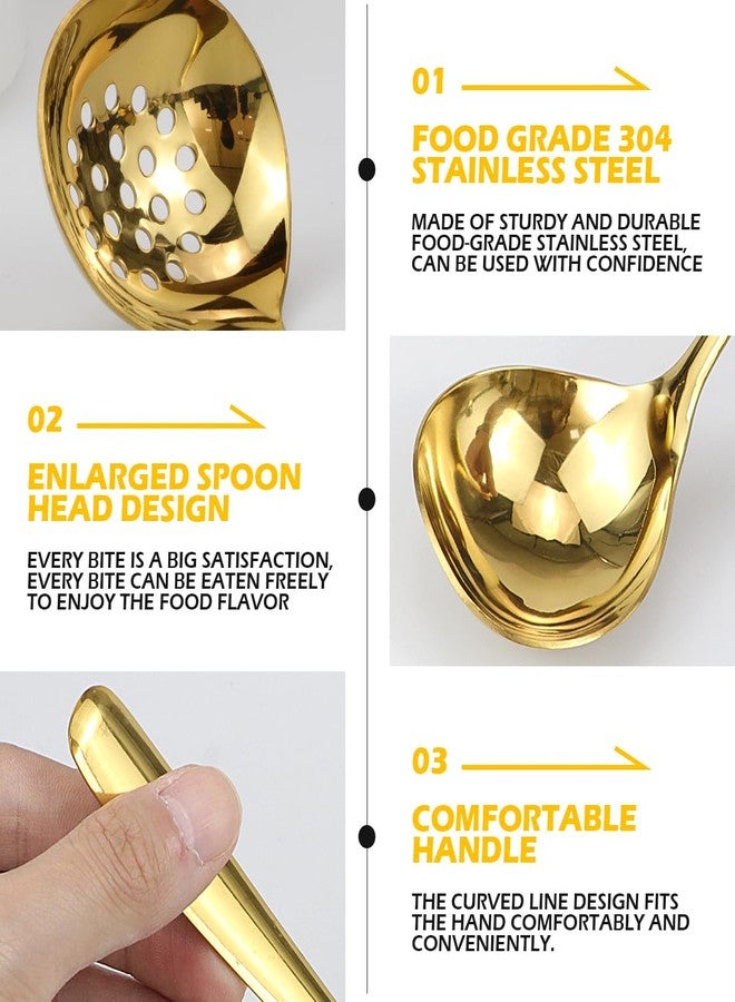 DOERDO DD DOERDO 2Pack Stainless Steel Soup Spoons Strainer Slotted Spoon Small Ladle for Sauce Kitchen Table Serving Spoons, Gold 7.5x2.3 Inch - Image 4