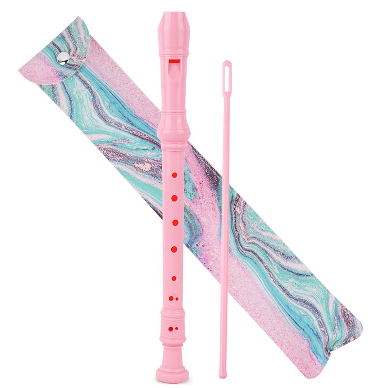 Jasenna Recorder Instrument for Beginner Adults,8-Hole Soprano Descant Recorder Music Flute with with Cleaning Rod & Leather Case For Home Entertainment(2-Pink Green Splash-inkï¼‰ - Image 1