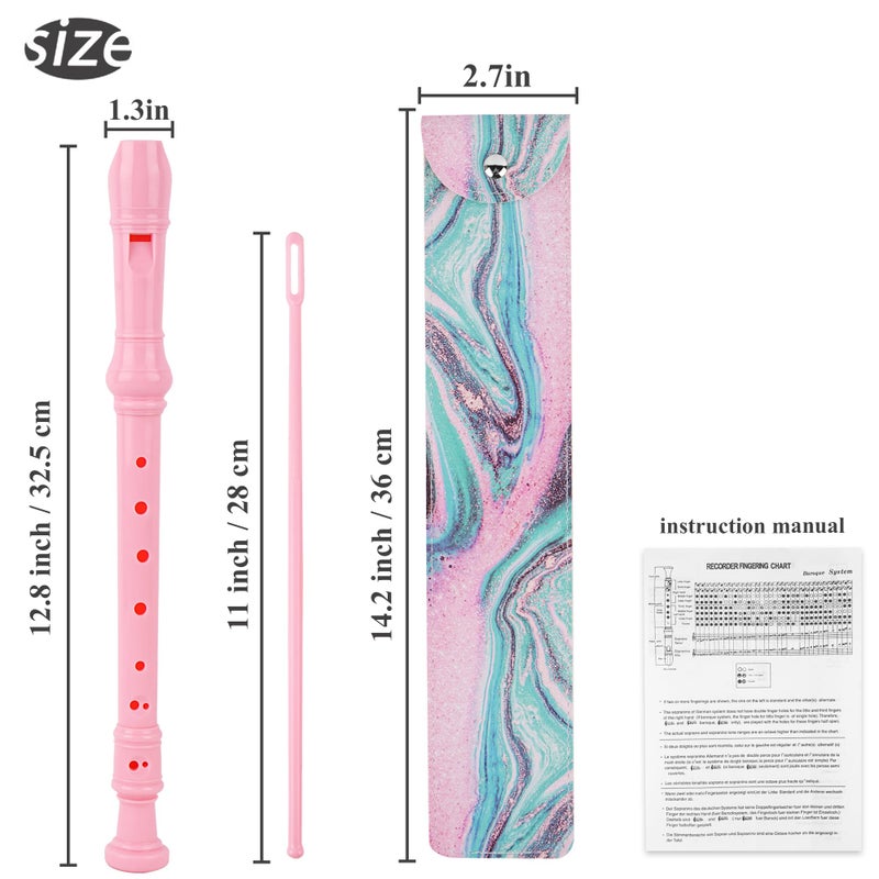 Jasenna Recorder Instrument for Beginner Adults,8-Hole Soprano Descant Recorder Music Flute with with Cleaning Rod & Leather Case For Home Entertainment(2-Pink Green Splash-inkï¼‰ - Image 3
