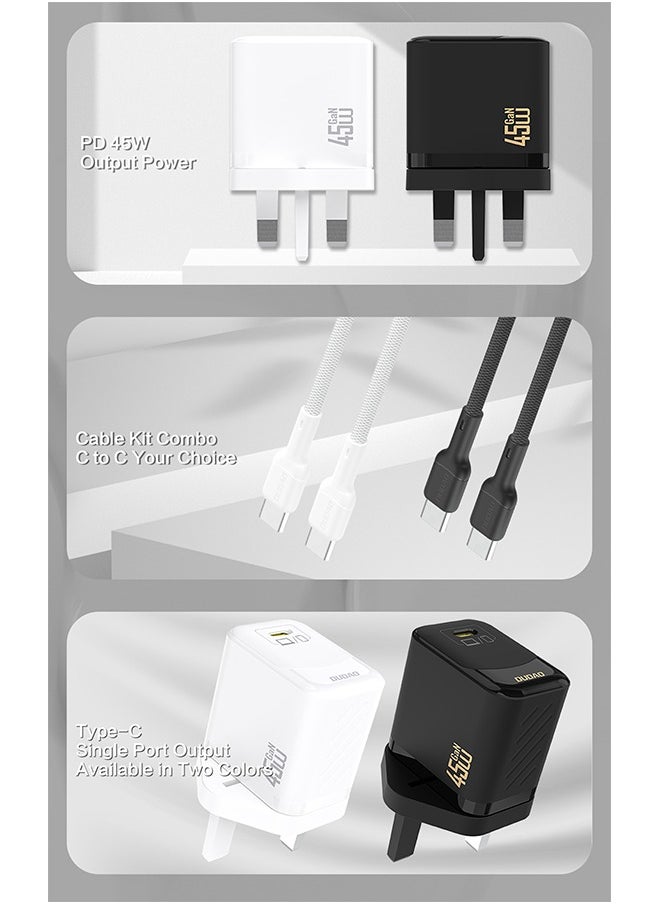 DUDAO - 45W GaN Fast Charger with Type C Cable, USB-C Power Adapter, Compact Wall Charger with Smart Temperature Control IC, 9-Layer Safety Protection, Type C Charger for iPhone 15, Samsung Galaxy, Huawei, iPad, MacBook, Xiaomi, Laptop - Image 1