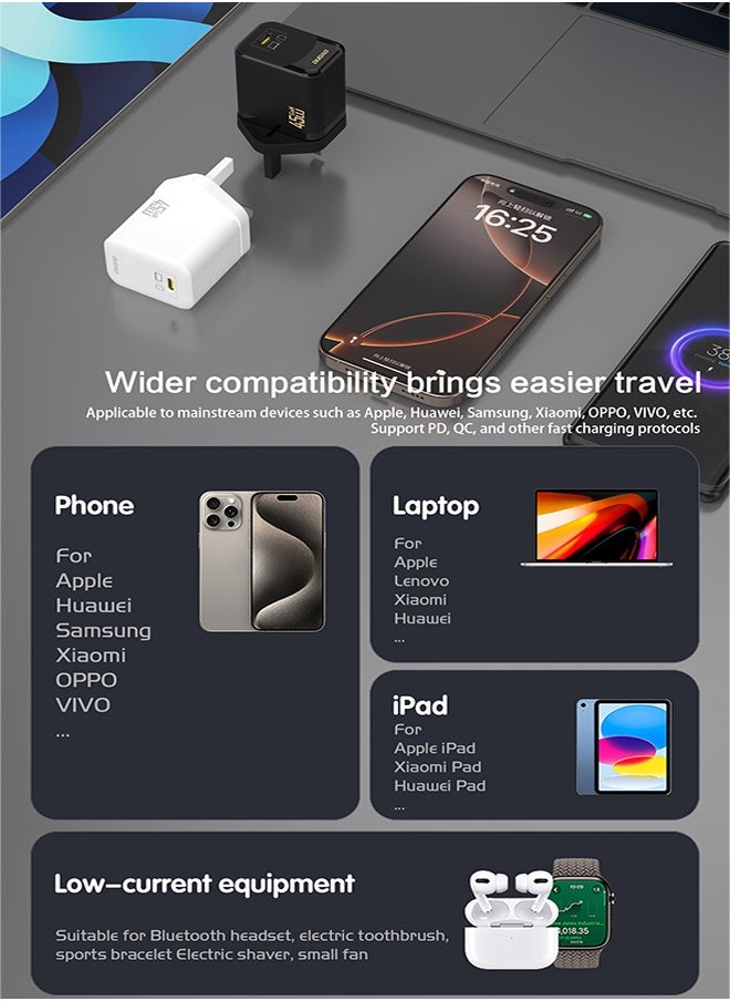 DUDAO - 45W GaN Fast Charger with Type C Cable, USB-C Power Adapter, Compact Wall Charger with Smart Temperature Control IC, 9-Layer Safety Protection, Type C Charger for iPhone 15, Samsung Galaxy, Huawei, iPad, MacBook, Xiaomi, Laptop - Image 1