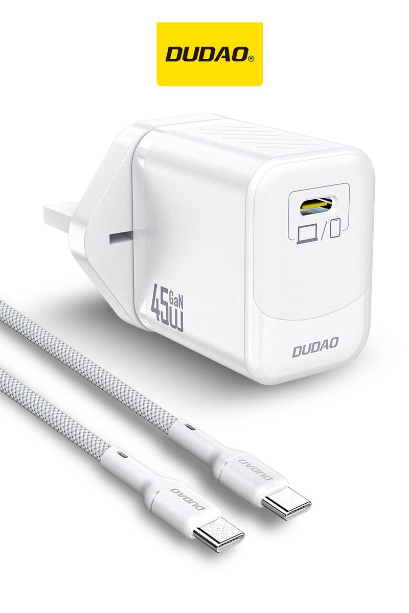DUDAO 45W GaN Fast Charger Samsung Charger, with Type C Cable, USB-C Power Adapter, Compact Wall Charger, Smart Temperature Control IC, 9-Layer Safety Protection, Type C Charger for iPhone 15, Samsung Galaxy, Huawei, iPad, MacBook, Xiaomi, Laptop - Image 1