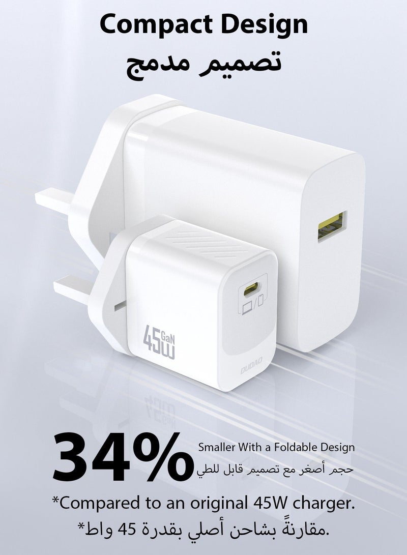 DUDAO 45W GaN Fast Charger Samsung Charger, with Type C Cable, USB-C Power Adapter, Compact Wall Charger, Smart Temperature Control IC, 9-Layer Safety Protection, Type C Charger for iPhone 15, Samsung Galaxy, Huawei, iPad, MacBook, Xiaomi, Laptop - Image 3