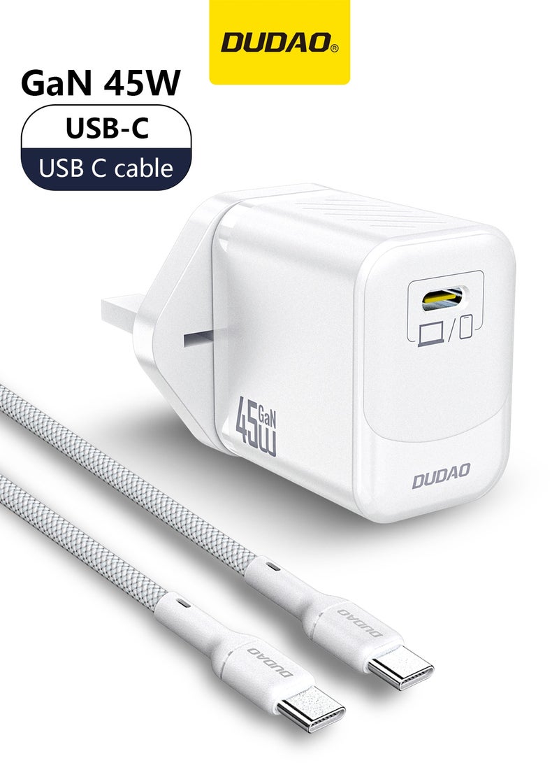 DUDAO 45W GaN Fast Charger Samsung Charger, with Type C Cable, USB-C Power Adapter, Compact Wall Charger, Smart Temperature Control IC, 9-Layer Safety Protection, Type C Charger for iPhone 15, Samsung Galaxy, Huawei, iPad, MacBook, Xiaomi, Laptop - Image 1