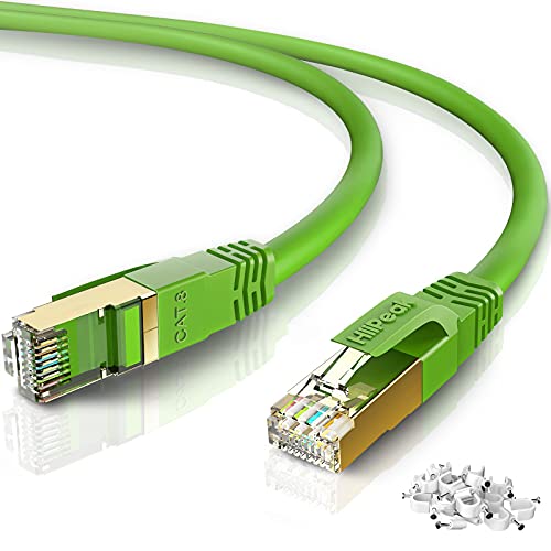HiiPeak Cat8 Ethernet Cable 20FT, Indoor&Outdoor, Heavy Duty High Speed 26AWG Cat8 Network LAN Cable 2000Mhz, 40Gbps with Gold Plated RJ45 Connector, Weatherproof S/FTP UV Resistant for Router,Modem,PC Green - Image 1