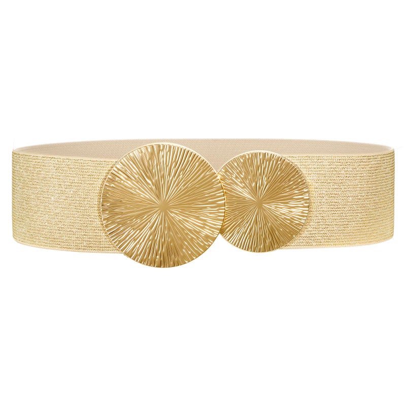 Sansths Women Wide Elastic Belts for Dresses Fashion Stretchy Waist Belts Ladies Cinch Belts with Gold Buckle,Gold,S - Image 1