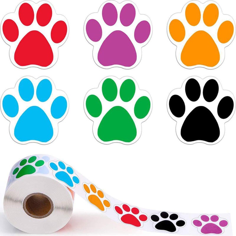 Citihomy Dog Paw Print Stickers Roll of 500 Piece 1.5Inch Colorful Red Purple Black Cute Small Puppy Paw Labels Stickers for Kids DIY Decor Party Home Room Wall Water Bottles Floor Laptop Scrapbooking - Image 1