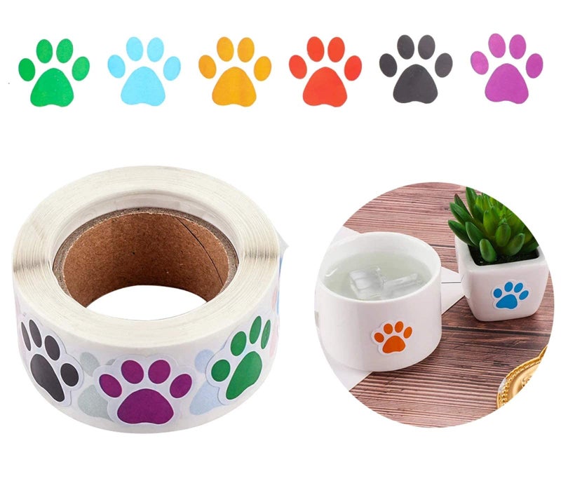 Citihomy Dog Paw Print Stickers Roll of 500 Piece 1.5Inch Colorful Red Purple Black Cute Small Puppy Paw Labels Stickers for Kids DIY Decor Party Home Room Wall Water Bottles Floor Laptop Scrapbooking - Image 2