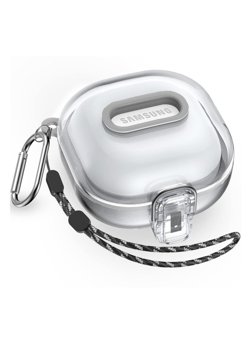 Clear Lockable Case for Samsung Galaxy Buds 2, Pro 2, Live & Pro - Hard Shell Protector with Lanyard & Keychain Accessories  - Image 1