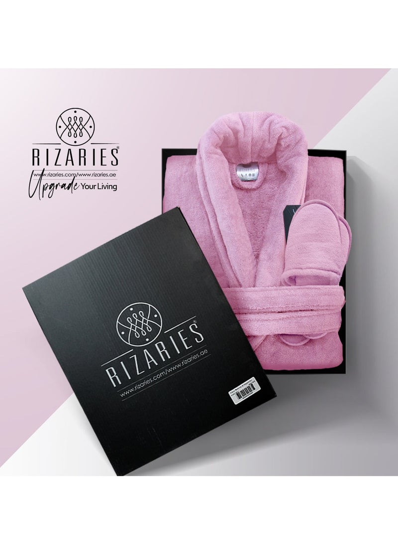 RIZARIES Luxury Bathrobe - 100% Soft Velour Cotton - Lite Pink- 2 Pieces set - Unisex  - Image 1