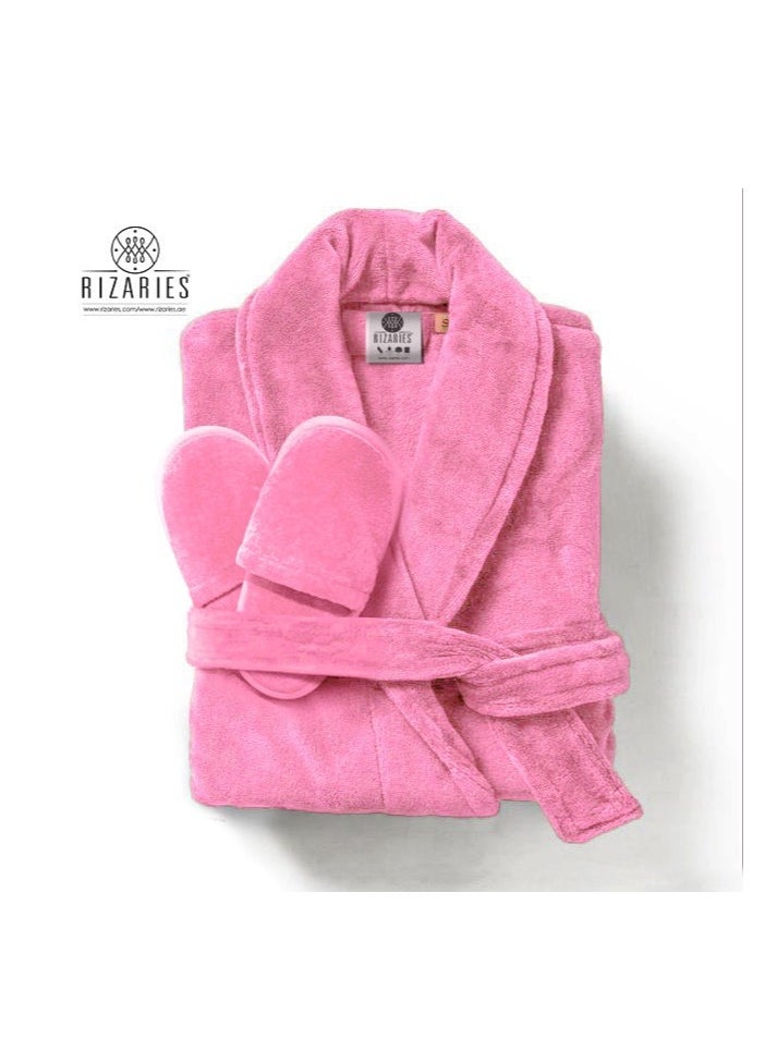 RIZARIES Luxury Bathrobe - 100% Soft Velour Cotton - Lite Pink- 2 Pieces set - Unisex  - Image 2