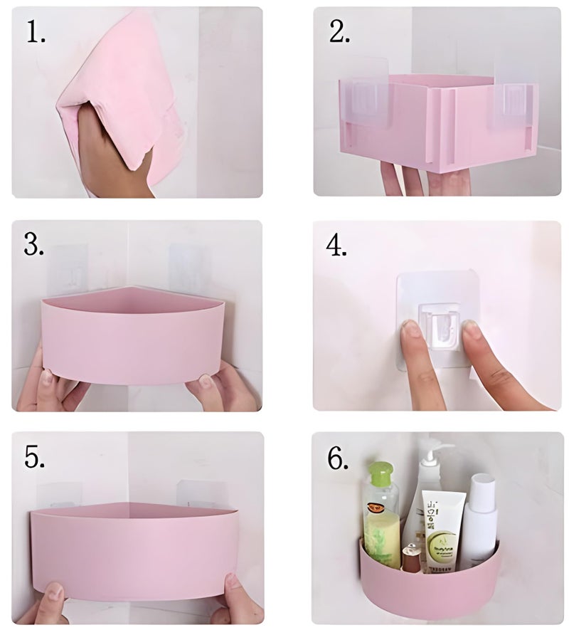 Jinila Multipurpose Wall Mounted Plastic Corner Shelf Triangle Shelve with Self Adhesive Magic Sticker for Kitchen and Bathroom (1 pcs, Multicolor) - Image 5