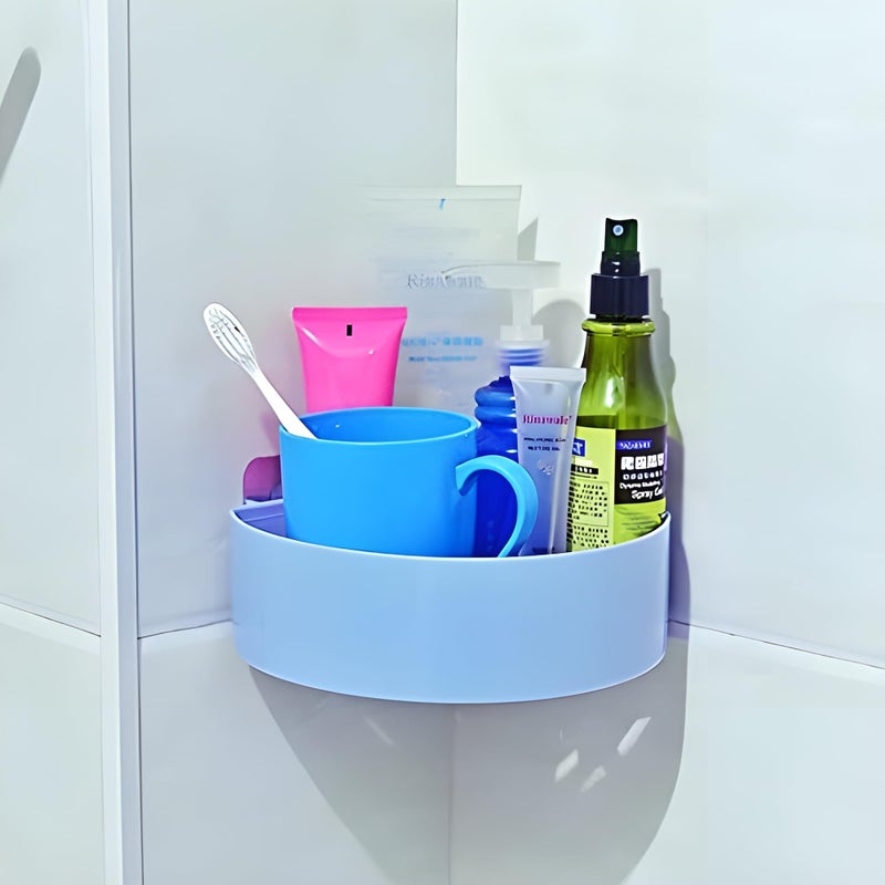 Jinila Multipurpose Wall Mounted Plastic Corner Shelf Triangle Shelve with Self Adhesive Magic Sticker for Kitchen and Bathroom (1 pcs, Multicolor) - Image 2
