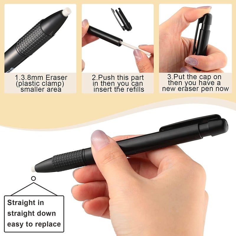 KRYTONE�.Fx Eraser Pen Mechanical Refillable 2.3mm Erase Pen with 5 Eraser Refills for Fine Artwork Sketching Drawing Arts Graphics Designs,Black Eraser - Image 4
