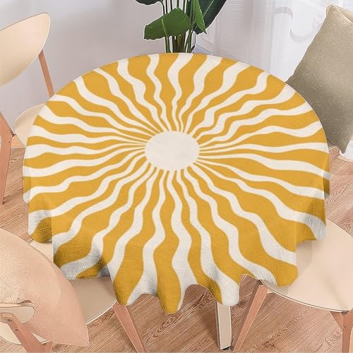 JanJCurt Sun Sunshine Tablecloth Abstract Hippie Retro Sunset Print Table Cloth Cover for Home Kitchen Dining Party Patio Indoor Outdoor Round50x50in - Image 3