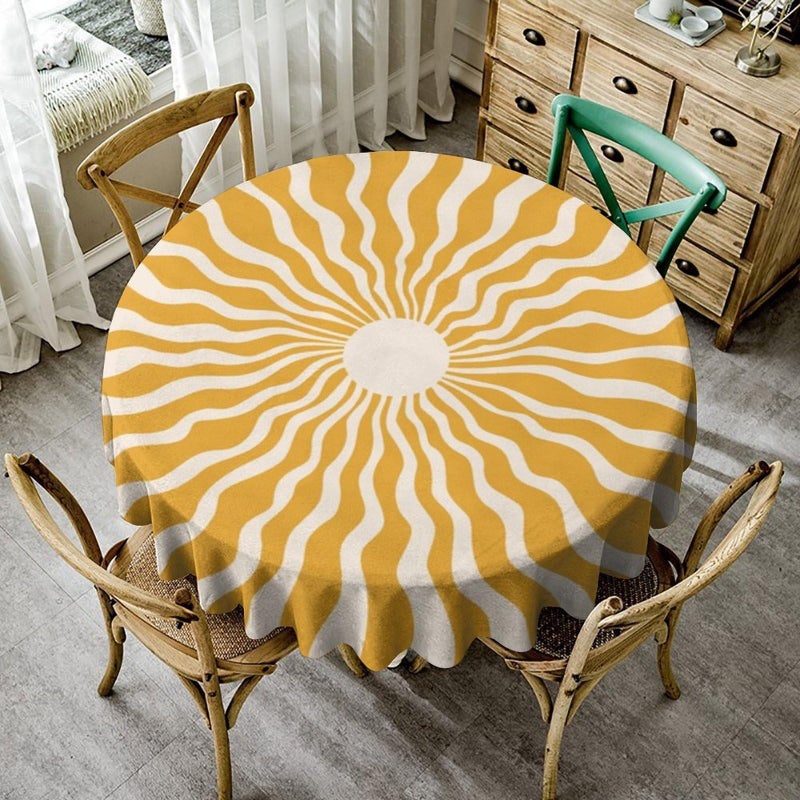 JanJCurt Sun Sunshine Tablecloth Abstract Hippie Retro Sunset Print Table Cloth Cover for Home Kitchen Dining Party Patio Indoor Outdoor Round50x50in - Image 2