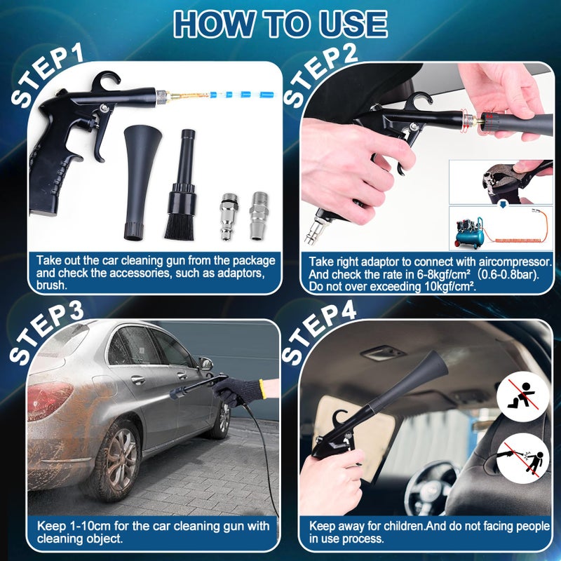 PARAROSE Car Cleaning Gun Detailing Interior Dryer Air Blow Gun, High Pressure Blower Gun, Car Detailing Kit Interior Cleaner, Car Detailing Tools for Car Quickly Blasts Dirt and Dust Works with Air - Image 5