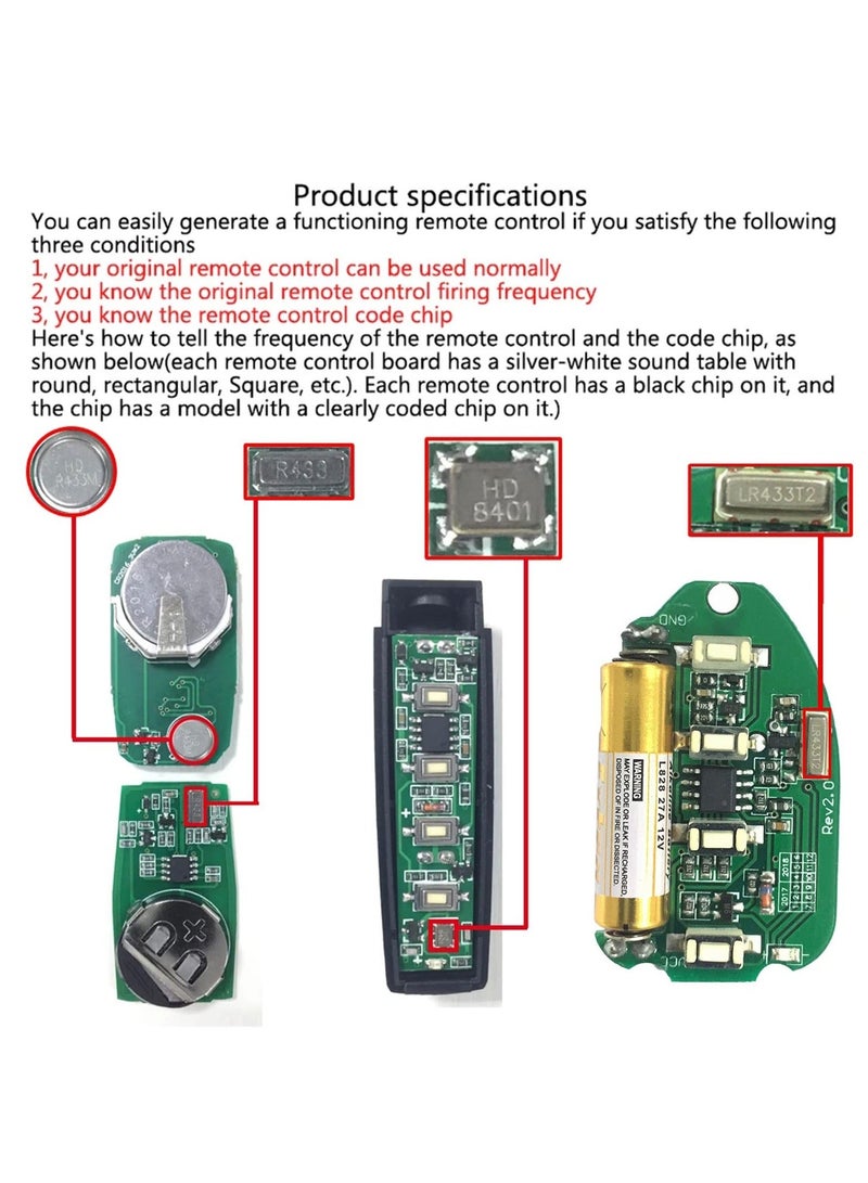 433mhz Remote Control, 5Pcs Gate Opener Remote with 4 Button for Automatic Swing Sliding Gate Opener Garage Door Opener, Wireless Transmitter Key Fobs Security Gate Controller with Keychain - Image 3