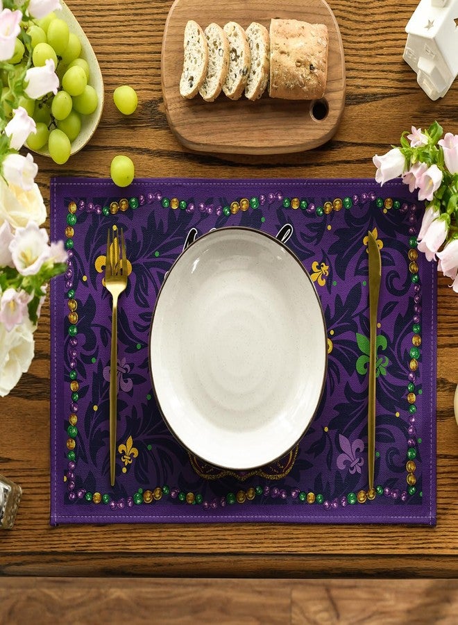 Artoid Mode Purple Mask Beads Mardi Gras Placemats Set of 4, 12x18 Inch Seasonal Carnival Holiday Table Mats for Party Kitchen Dining Decoration - Image 2