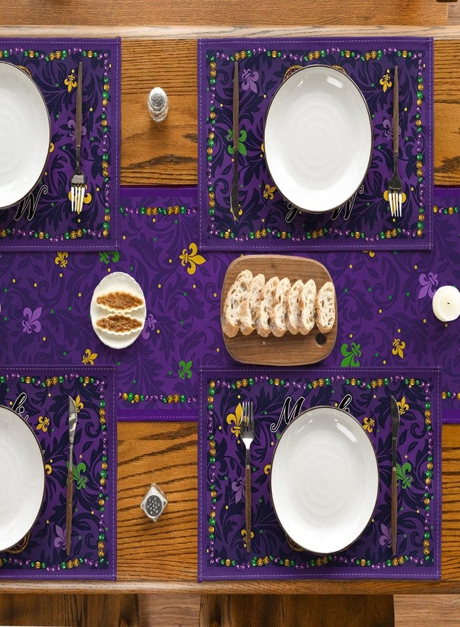 Artoid Mode Purple Mask Beads Mardi Gras Placemats Set of 4, 12x18 Inch Seasonal Carnival Holiday Table Mats for Party Kitchen Dining Decoration - Image 5