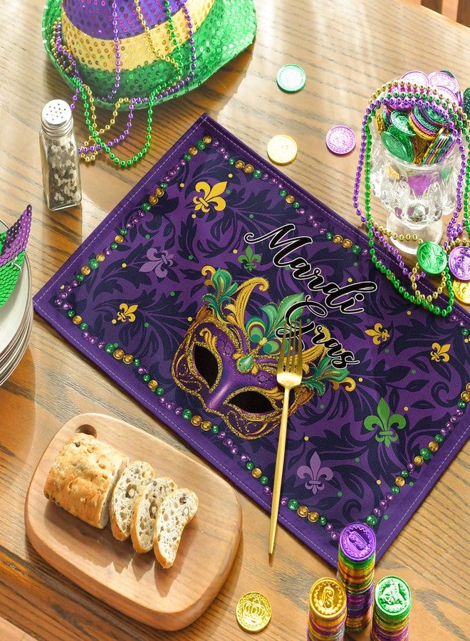 Artoid Mode Purple Mask Beads Mardi Gras Placemats Set of 4, 12x18 Inch Seasonal Carnival Holiday Table Mats for Party Kitchen Dining Decoration - Image 3