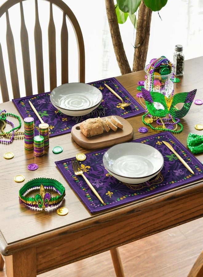 Artoid Mode Purple Mask Beads Mardi Gras Placemats Set of 4, 12x18 Inch Seasonal Carnival Holiday Table Mats for Party Kitchen Dining Decoration - Image 4