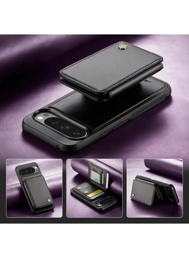 Brown Magnetic Card Holder Anti Skimming Case For Google Pixel 9 With Stand - Image 2