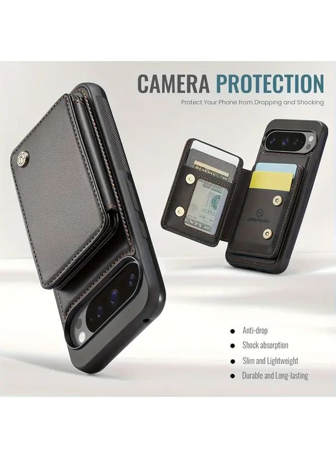 Brown Magnetic Card Holder Anti Skimming Case For Google Pixel 9 With Stand - Image 5
