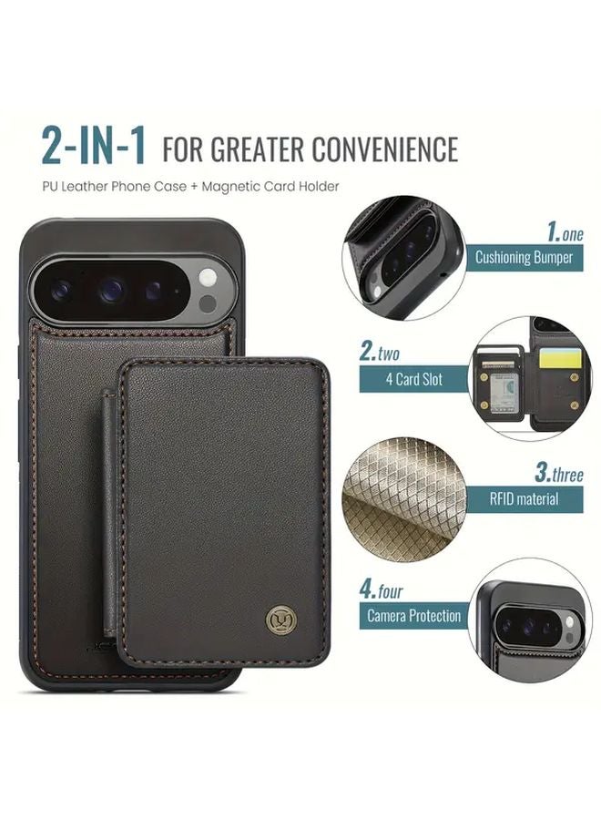 Brown Magnetic Card Holder Anti Skimming Case For Google Pixel 9 With Stand - Image 4