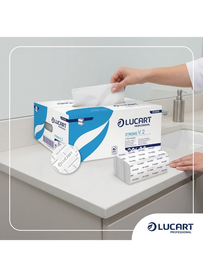 Lucart V-Fold Strong Tissue Paper | 2 Ply Hand Towel Tissue | Commercial Washroom Paper Towels | 190 Sheets | 20 Packets - Image 3