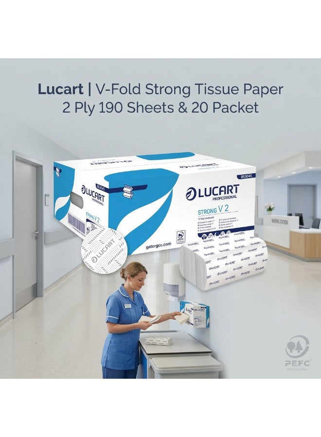 Lucart V-Fold Strong Tissue Paper | 2 Ply Hand Towel Tissue | Commercial Washroom Paper Towels | 190 Sheets | 20 Packets - Image 4