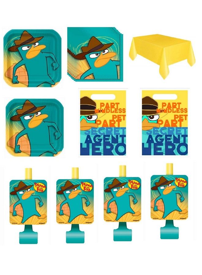 Unique Phineas And Ferb Birthday Party Supplies Bundle Pack Includes Plates Napkins Table Cover Loot Bags Blowouts (Bundle For 16) - Image 2